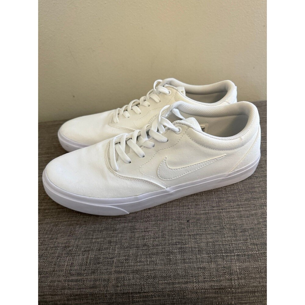Men’s Nike SB Charge Triple White Canvas Shoes Size 12 *Missing Insoles* - Picture 5 of 9